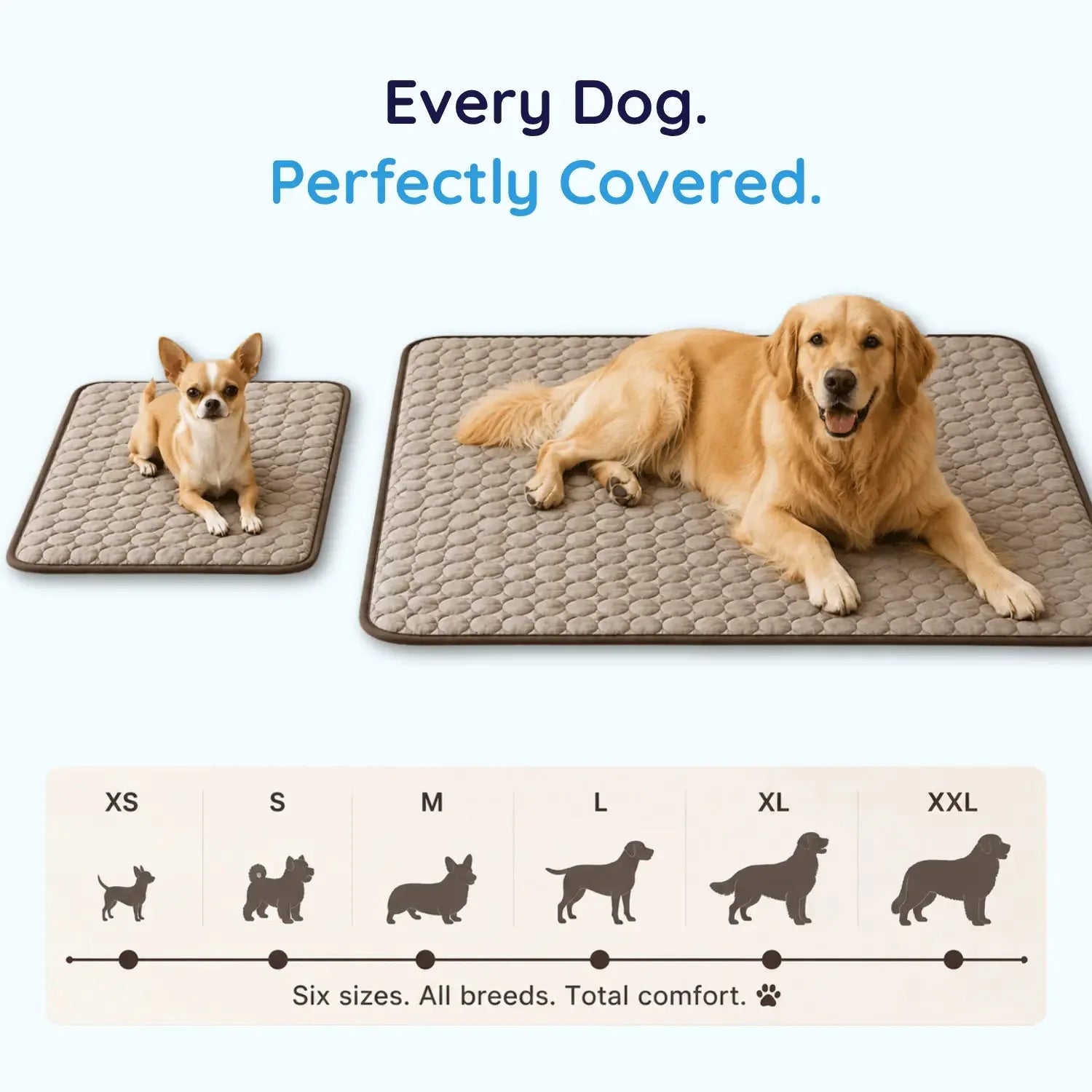Dog cooling mat size range from extra small to extra extra large