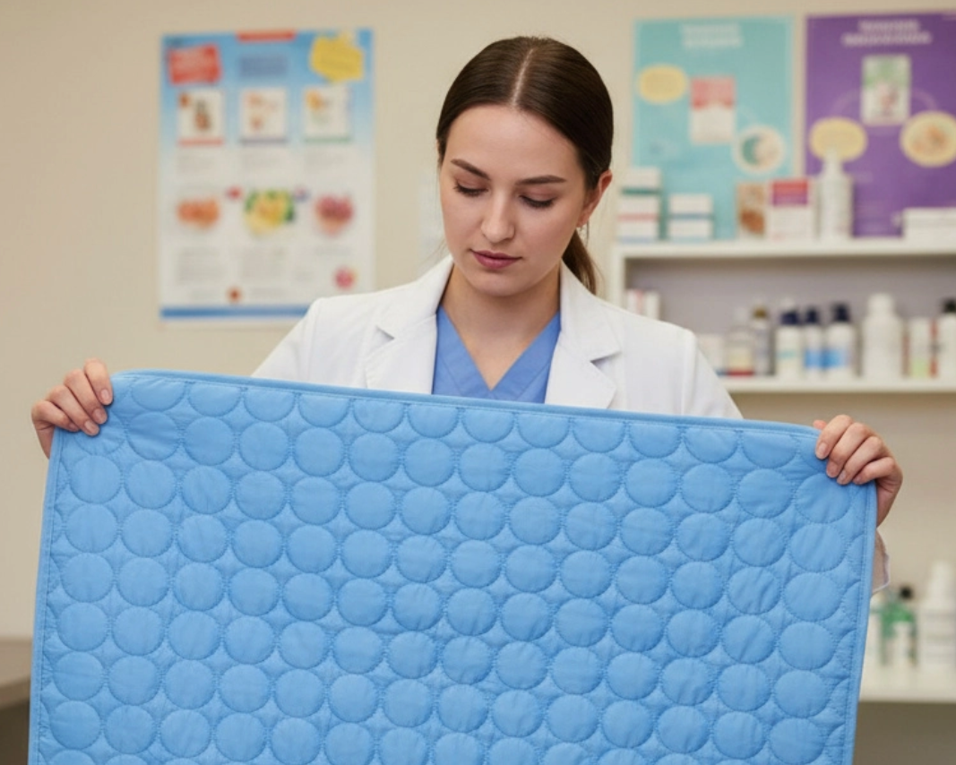 Cooling mat shown in a veterinary setting